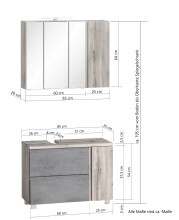 Badmöbel-Set >Paris< (2-tlg.) in grau / Wotaneiche-Dekor - 85x195x35cm (BxHxT)