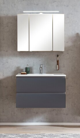 Badmöbel-Set >Paris< (2-tlg.) in grau / Wotaneiche-Dekor - 80x195x47cm (BxHxT)