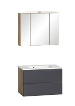 Badmöbel-Set >Paris< (2-tlg.) in grau / Wotaneiche-Dekor - 80x195x47cm (BxHxT)