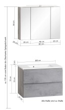 Badmöbel-Set >Paris< (2-tlg.) in grau / Wotaneiche-Dekor - 80x195x47cm (BxHxT)