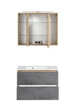 Badmöbel-Set >Paris< (2-teilig) in Betongrau / Wotaneiche - 80x195x47cm (BxHxT)