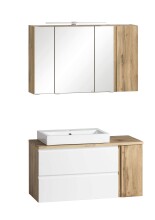 Badmöbel-Set >Paris< (2-tlg.) in weiß / Wotaneiche-Dekor - 105x195x47cm (BxHxT)