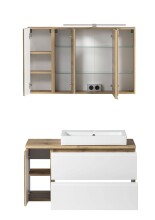 Badmöbel-Set >Paris< (2-teilig) in weiß / Wotaneiche-Dekor - 105x195x47 (BxHxT)