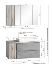 Badmöbel-Set >Paris< (2-teilig) in weiß / Wotaneiche-Dekor - 105x195x47 (BxHxT)