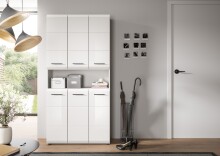 Stauraumschrank >Ice< in Weiß / Weiß Hochglanz - 90x185x30cm (BxHxT)