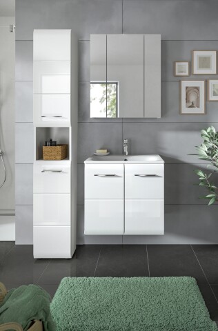 Badezimmer-Set >Ice< in Weiß / Weiß Hochglanz - 105x185x46cm (BxHxT)