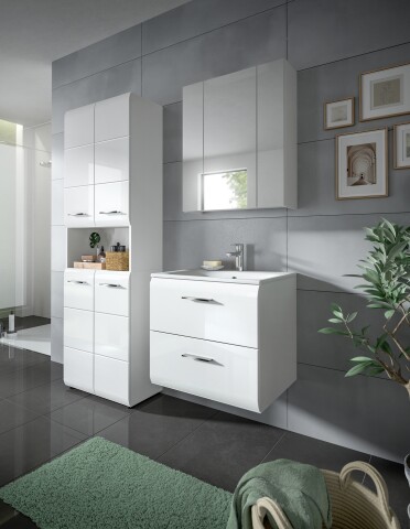 Badezimmer-Set >Ice< in Weiß / Weiß Hochglanz - 135x185x46cm (BxHxT)