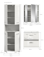 Badezimmer-Set >Ice< in Weiß / Weiß Hochglanz - 135x185x46cm (BxHxT)