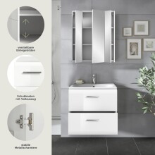 Badezimmer-Set >Ice< in Weiß / Weiß Hochglanz - 60x185x46cm (BxHxT)