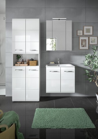 Badezimmer-Set >Ice< in Weiß / Weiß Hochglanz - 135x185x46cm (BxHxT)