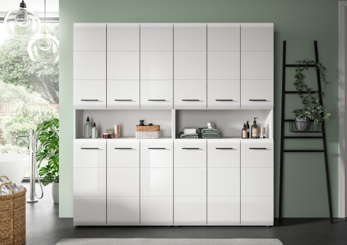 Badezimmer-Set >Ice< in Weiß / Weiß Hochglanz - 180x185x30cm (BxHxT)