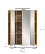 Badezimmerspiegelschrank >Ice< in artisan oak - 60x70x18cm (BxHxT)