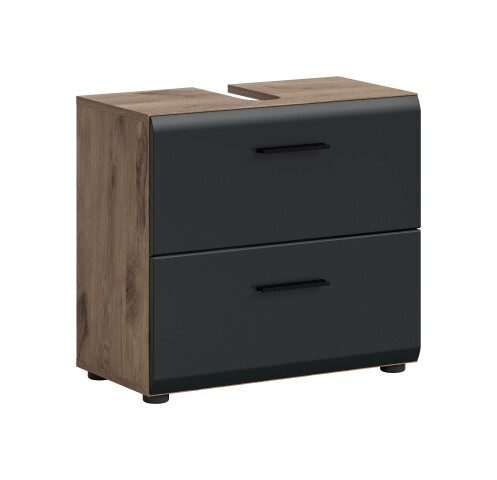 Waschbeckenunterschrank >Ice< in Nox Oak / Schwarz - 60x54x60cm (BxHxT)