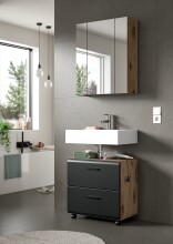 Waschbeckenunterschrank >Ice< in Nox Oak / Schwarz - 60x54x60cm (BxHxT)