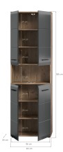 Hochschrank >Ice< in Nox Oak / Schwarz - 60x185x30cm (BxHxT)