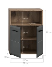 Hochschrank >Ice< in Nox Oak / Schwarz - 60x80x30cm (BxHxT)