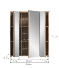 Badezimmerspiegelschrank >Ice< in Nox Oak / Schwarz - 60x70x18cm (BxHxT)