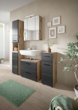 Badezimmerspiegelschrank >Ice< in Nox Oak / Schwarz - 60x70x18cm (BxHxT)