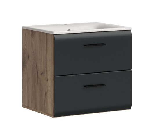 Waschtisch-Set >Ice< in Nox Oak / Schwarz - 60x55x46cm (BxHxT)