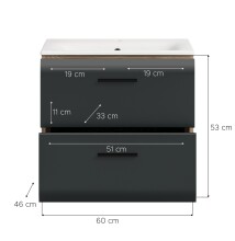 Waschtisch-Set >Ice< in Nox Oak / Schwarz - 60x55x46cm (BxHxT)