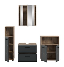 Badezimmer-Set >Ice< in Nox Oak / Schwarz - 180x185x30cm (BxHxT)