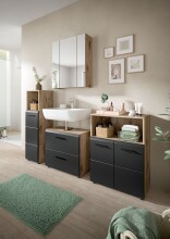 Badezimmer-Set >Ice< in Nox Oak / Schwarz - 180x185x30cm (BxHxT)