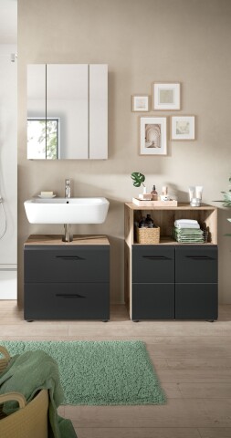 Badezimmer-Set >Ice< in Nox Oak / Schwarz - 135x185x30cm (BxHxT)