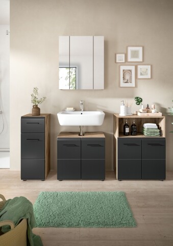 Badezimmer-Set >Ice< in Nox Oak / Schwarz - 180x185x30cm (BxHxT)
