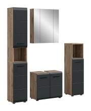 Badezimmer-Set >Ice< in Nox Oak / Schwarz - 150x185x30cm (BxHxT)