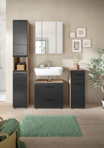 Badezimmer-Set >Ice< in Nox Oak / Schwarz - 150x185x30cm (BxHxT)