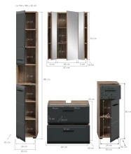 Badezimmer-Set >Ice< in Nox Oak / Schwarz - 150x185x30cm (BxHxT)