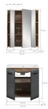 Badezimmer-Set >Ice< in Nox Oak / Schwarz - 60x185x46cm (BxHxT)