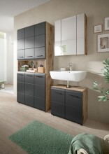 Badezimmer-Set >Ice< in Nox Oak / Schwarz - 165x185x46cm (BxHxT)
