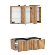 Waschtisch-Set >Nizza< (2-tlg.) in Wotaneiche, schwarz - 120x200x47cm (BxHxT)