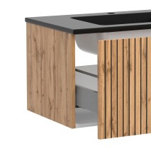 Waschtisch-Set >Nizza< (2-tlg.) in Wotaneiche, schwarz - 80x200x47cm (BxHxT)