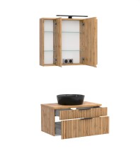 Waschtisch-Set >Nizza< (2-tlg.) in Wotaneiche, schwarz - 80x200x47cm (BxHxT)