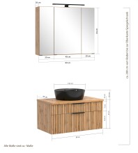 Waschtisch-Set >Nizza< (2-tlg.) in Wotaneiche, schwarz - 80x200x47cm (BxHxT)
