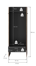Garderobenschrank >Bueno< in Basalt - 70x189x37cm (BxHxT)