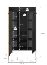 Garderobenschrank >Bueno< in Basalt - 105x189x37cm (BxHxT)