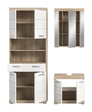 Badezimmer-Set >Lambada< in Sonoma Eiche / Weiß Hochglanz - 149x191x34cm (BxHxT)