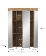 Badezimmerspiegelschrank >Scout< in Evoak Oak / Spiegel - 60x79x18cm (BxHxT)