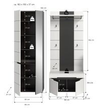 Garderoben-Set >Canu< in Basalt Grau / Weiß - 160x190x37cm (BxHxT)
