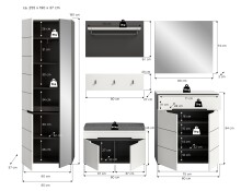 Garderoben-Set >Canu< in Basalt Grau / Weiß - 255x190x37cm (BxHxT)