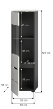 Vitrine >Canu< in Basalt Grau / Weiß - 36x125x33cm (BxHxT)