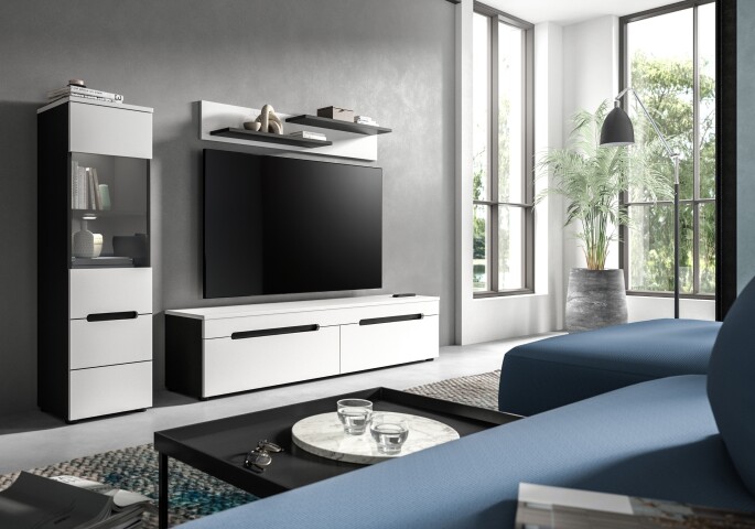 Wohnzimmer-Set >Canu< in Basalt Grau / Weiß - 221x141x33cm (BxHxT)