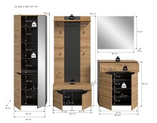 Garderoben-Set >Canu< in Basalt Grau / Artisan - 255x190x37cm (BxHxT)