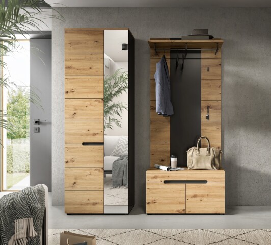 Garderoben-Set >Canu< in Basalt Grau / Artisan - 160x190x37cm (BxHxT)