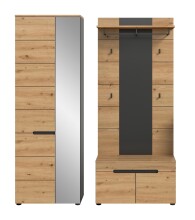 Garderoben-Set >Canu< in Basalt Grau / Artisan - 160x190x37cm (BxHxT)