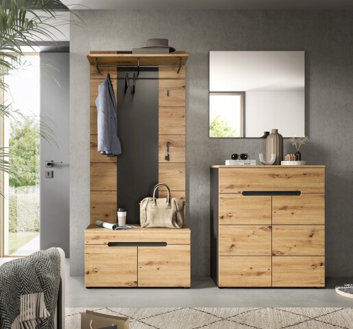 Garderoben-Set >Canu< in Basalt Grau / Artisan - 175x190x37cm (BxHxT)