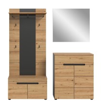 Garderoben-Set >Canu< in Basalt Grau / Artisan - 175x190x37cm (BxHxT)